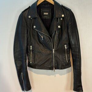 Zara Trafaluc buttery black leather cropped biker/moto jacket size small